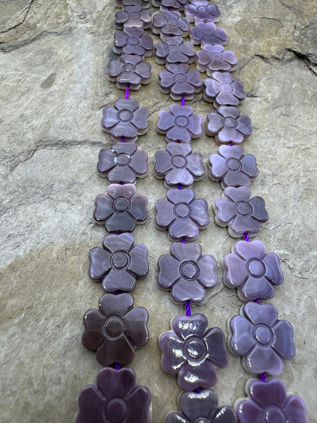 Purple Wampum/Quahog Shell Carved Flower Beads 13mm 8 inch