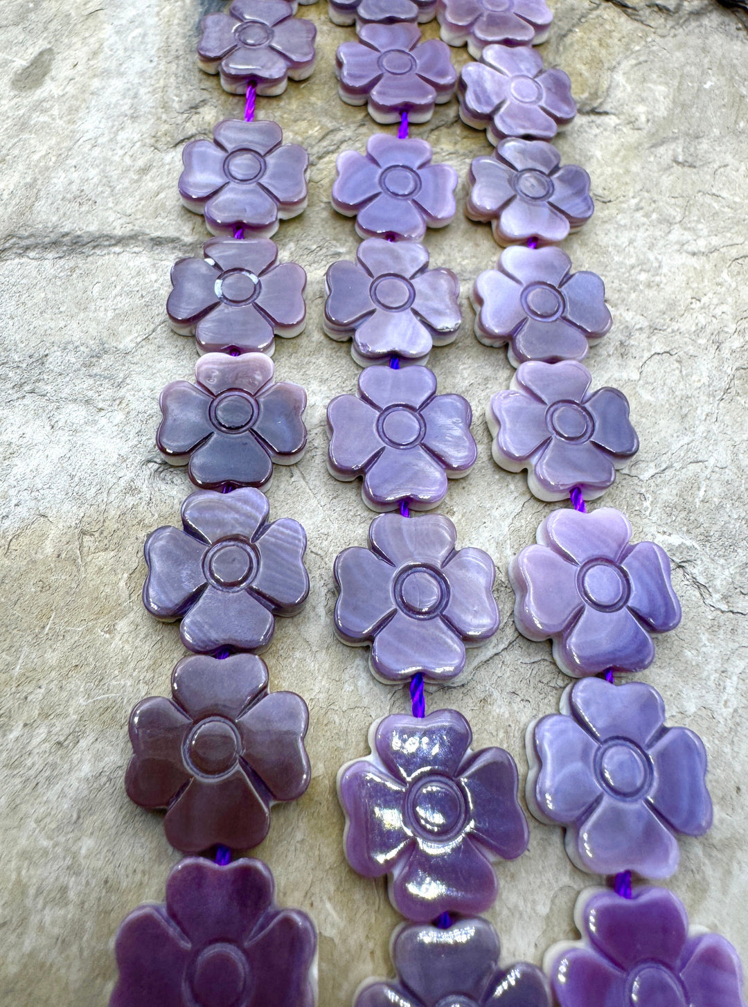 Purple Wampum/Quahog Shell Carved Flower Beads 13mm 8 inch