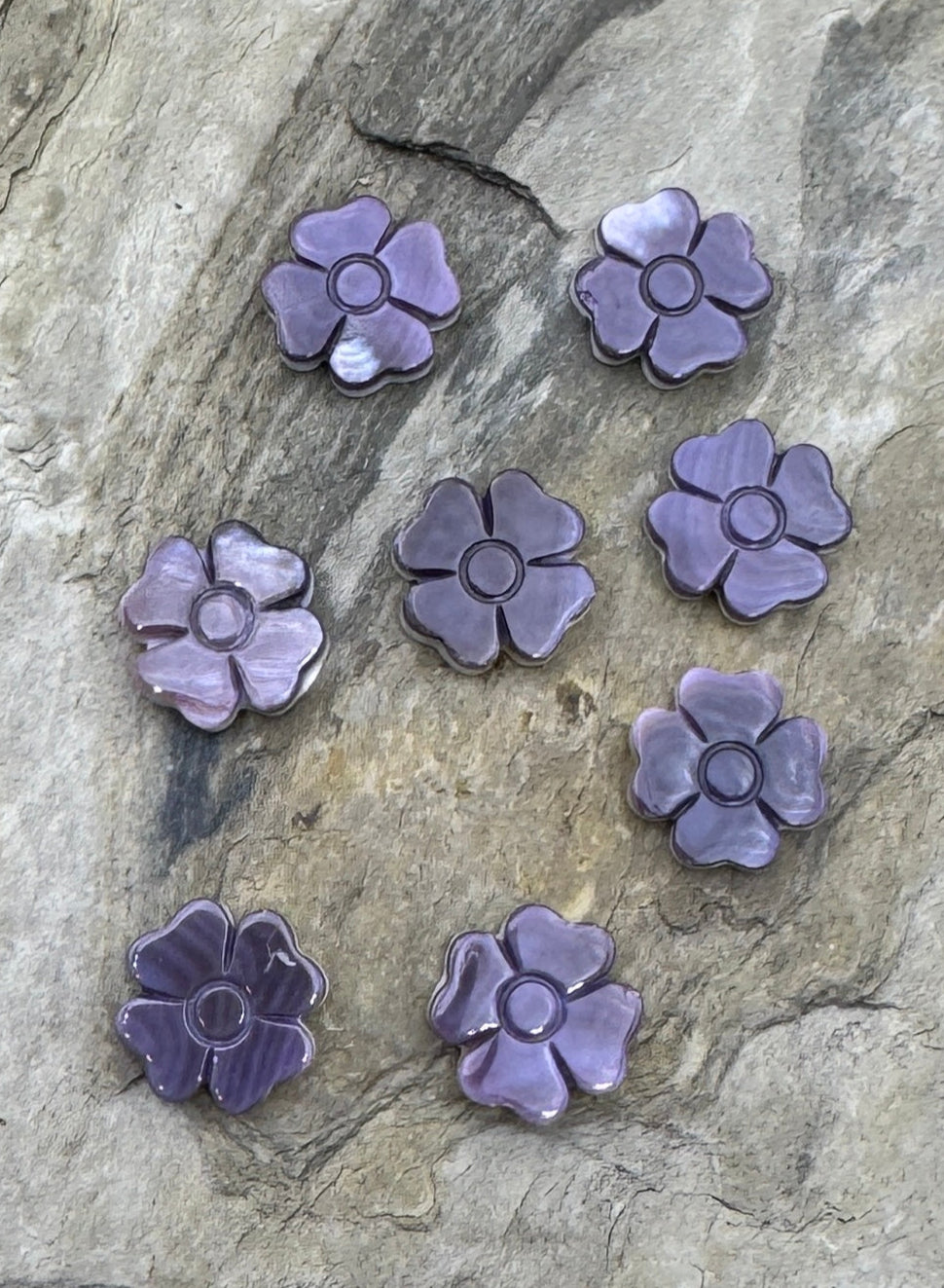 Purple Wampum/Quahog Shell Carved Flower Beads 13mm Package