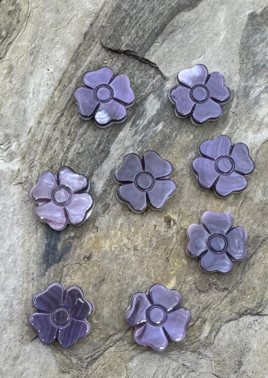Purple Wampum/Quahog Shell Carved Flower Beads 13mm Package
