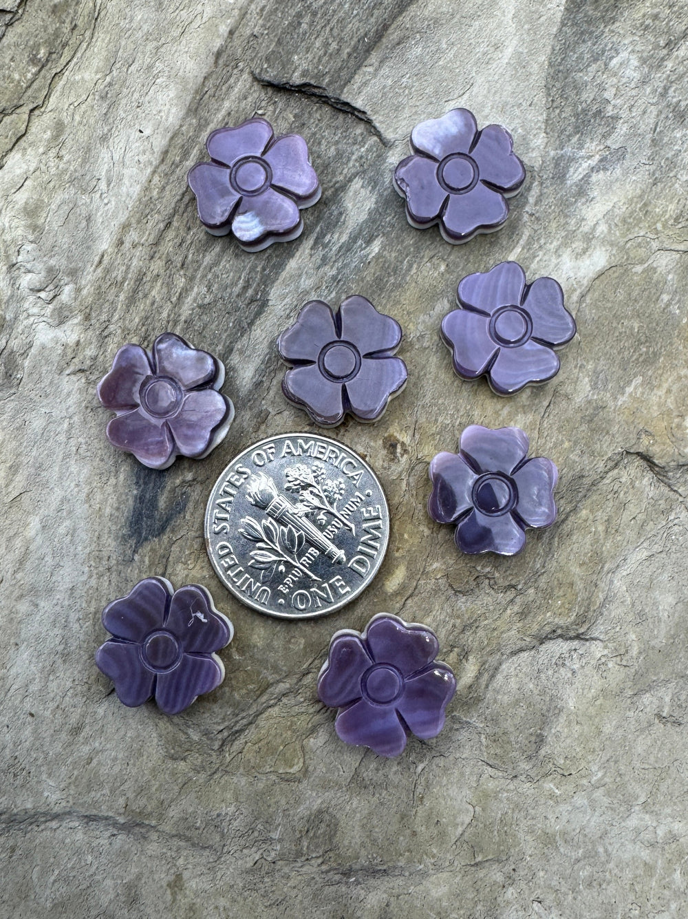 Purple Wampum/Quahog Shell Carved Flower Beads 13mm Package