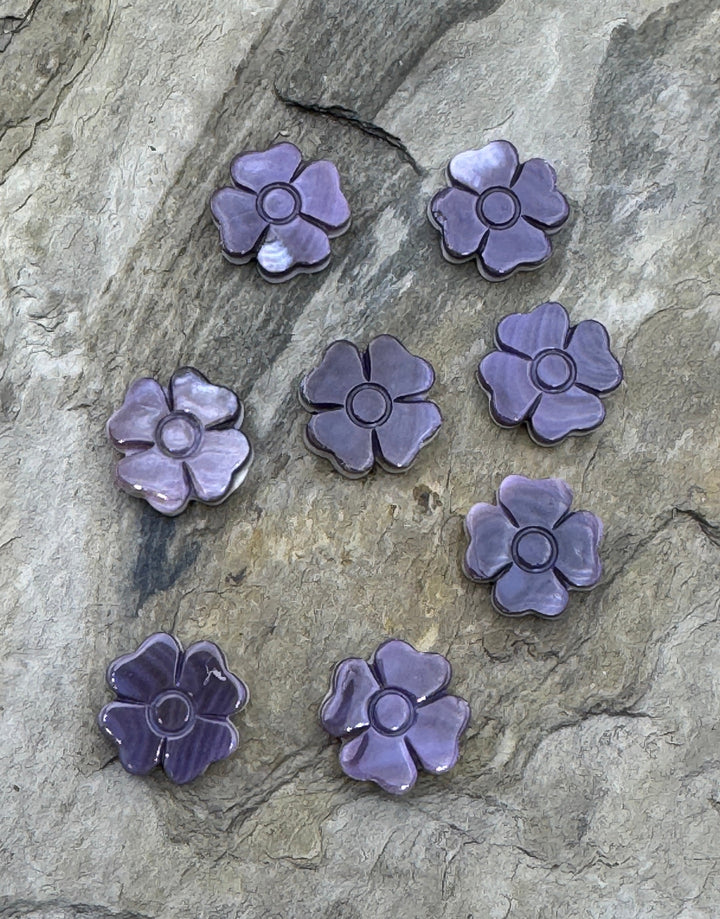 Purple Wampum/Quahog Shell Carved Flower Beads 13mm Package