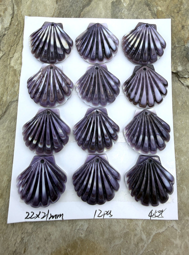 Purple Wampum/Quahog Shell Carved Sea Shell Focal Pendant