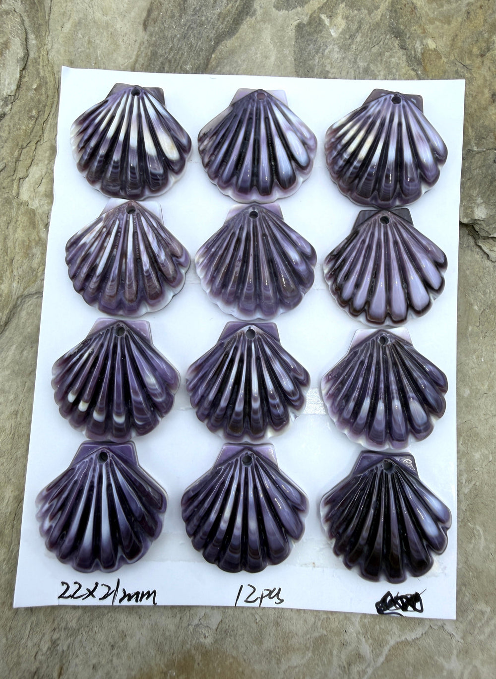 Purple Wampum/Quahog Shell Carved Sea Shell Focal Pendant