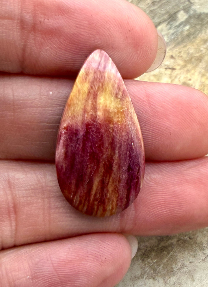 Purple/Yellow Spiny Oyster Teardrop Cabochon 15x27x5mm