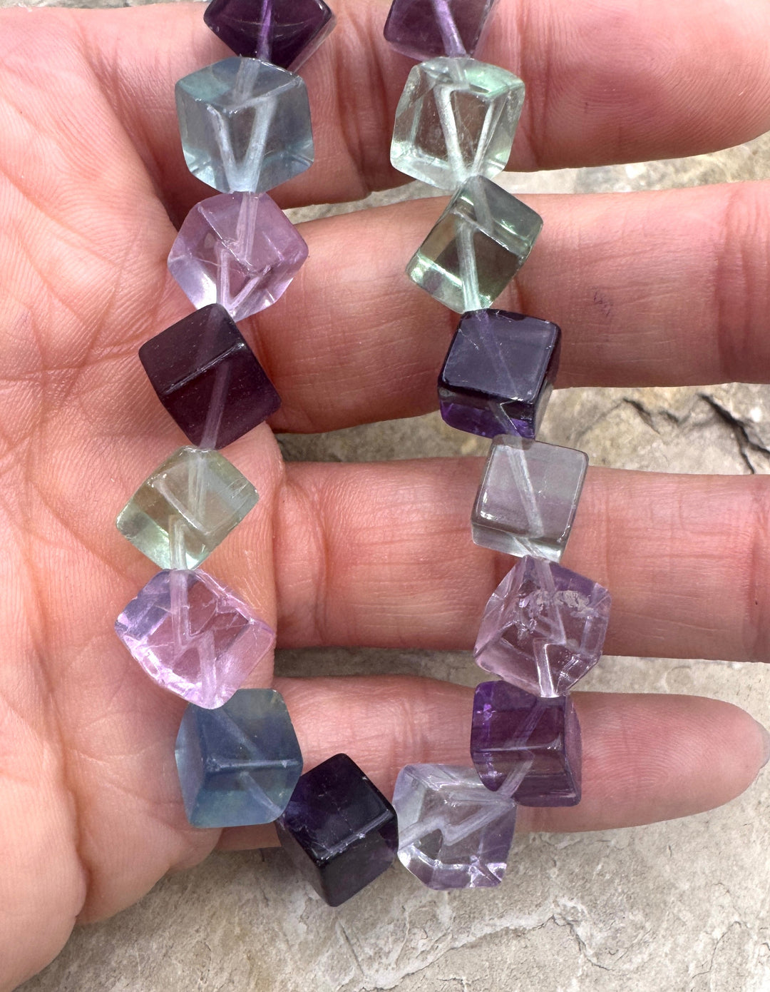 Rainbow Fluorite 8mm Cube Beads 15 Inch Strand Fluorite