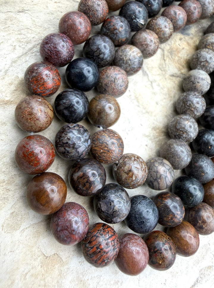 RARE AA+ High Pattern Utah Dinosaur Bone 10mm Round Beads