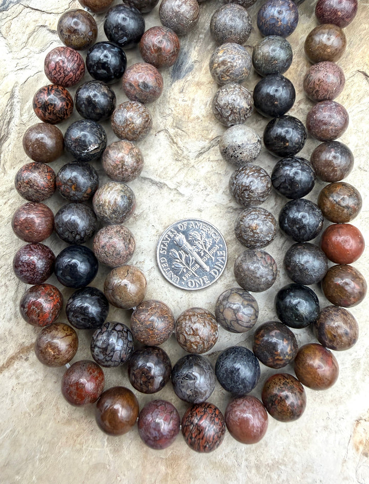 RARE AA+ High Pattern Utah Dinosaur Bone 10mm Round Beads