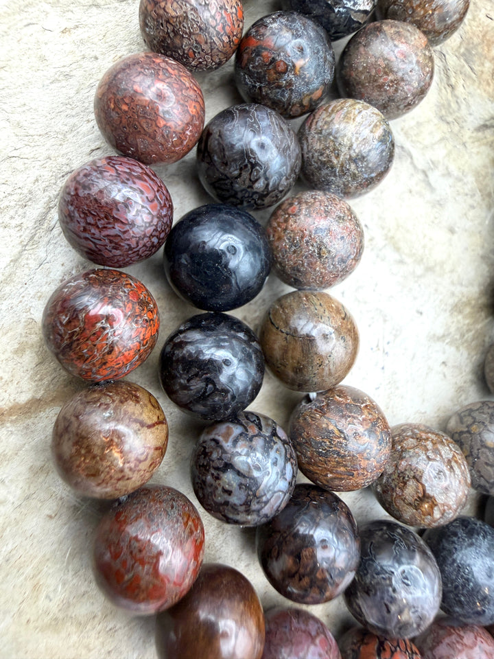 RARE AA+ High Pattern Utah Dinosaur Bone 10mm Round Beads