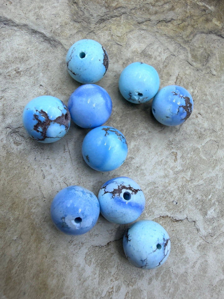 RARE AAA+ Golden Hills Turquoise (Kazakhstan) Handcut 8.5mm Round Beads, Sold Per ONE Bead
