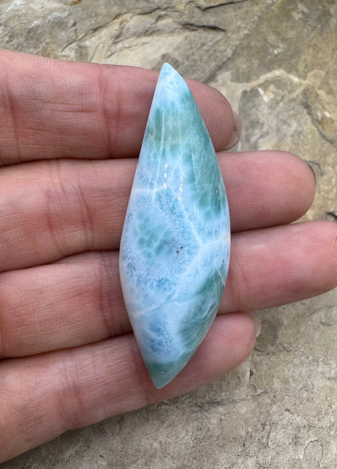RARE AAA + High Dome Larimar Cabochon 19X55mm 71 Carats