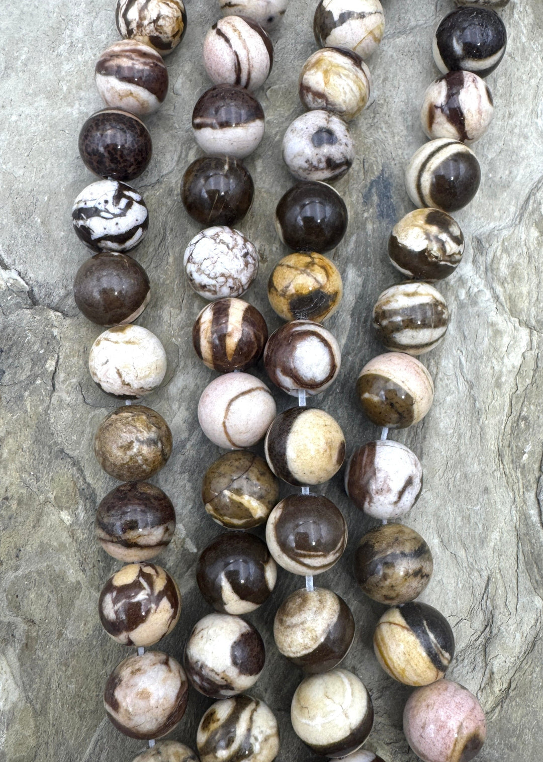 RARE Australian Zebra Stone 12mm Round Beads One 16 inch