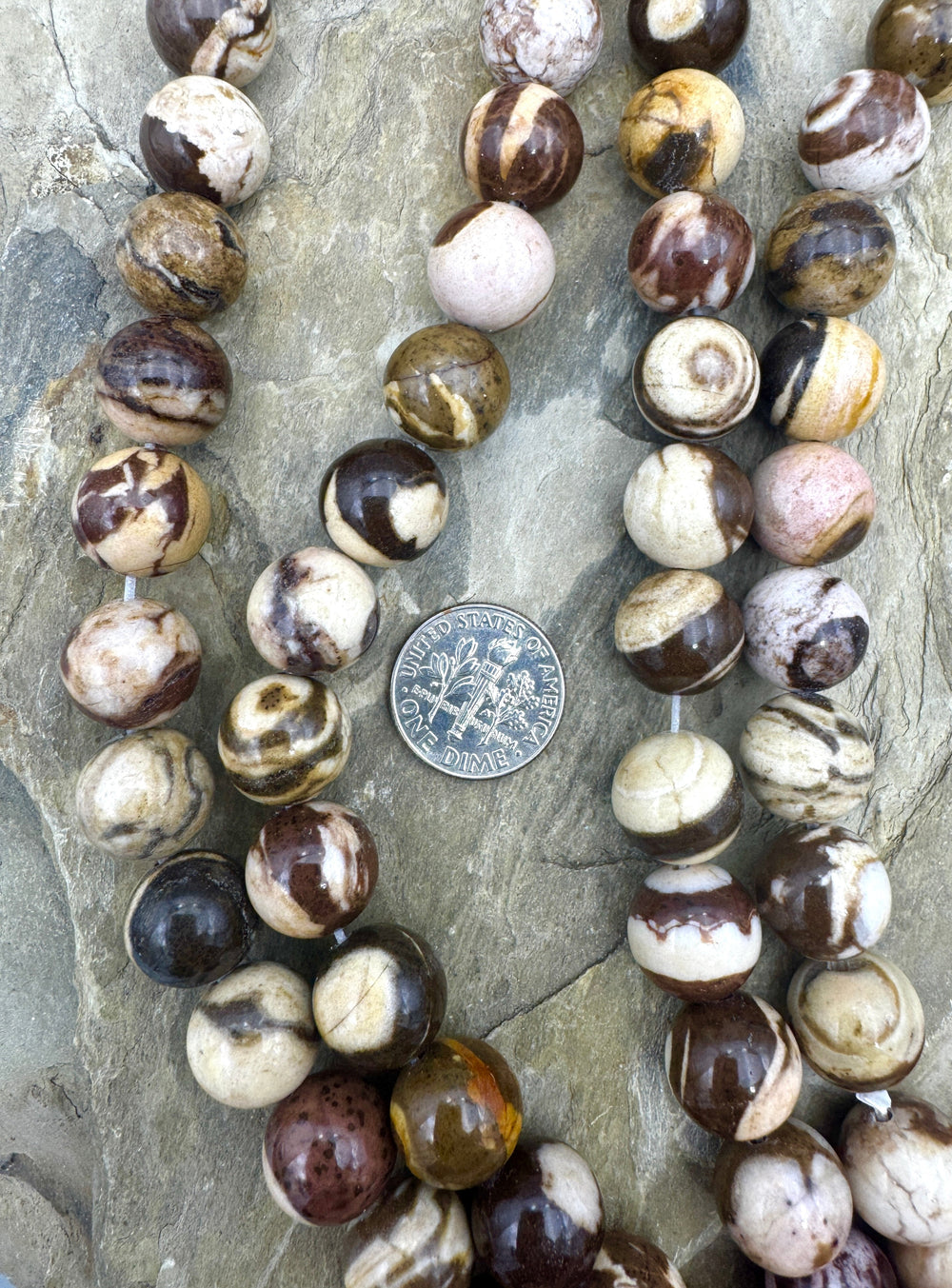 RARE Australian Zebra Stone 12mm Round Beads One 16 inch
