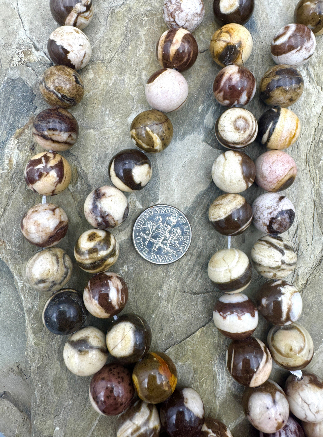 RARE Australian Zebra Stone 12mm Round Beads One 16 inch