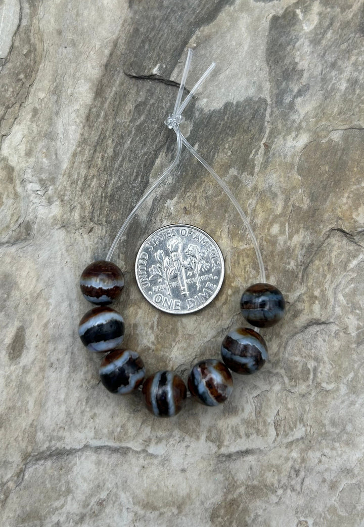RARE Fossilized Woolly Mammoth Molar 8.5mm Beads Set of 7