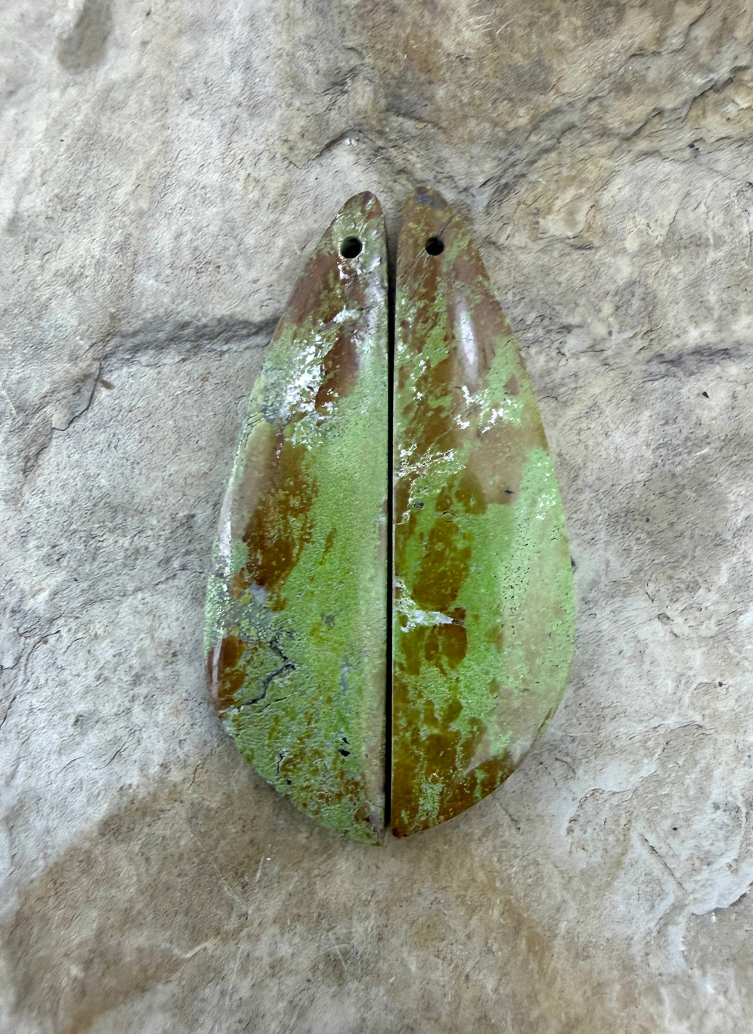 RARE Gaspeite (Canada) Matching Earring Slab Bead Pair