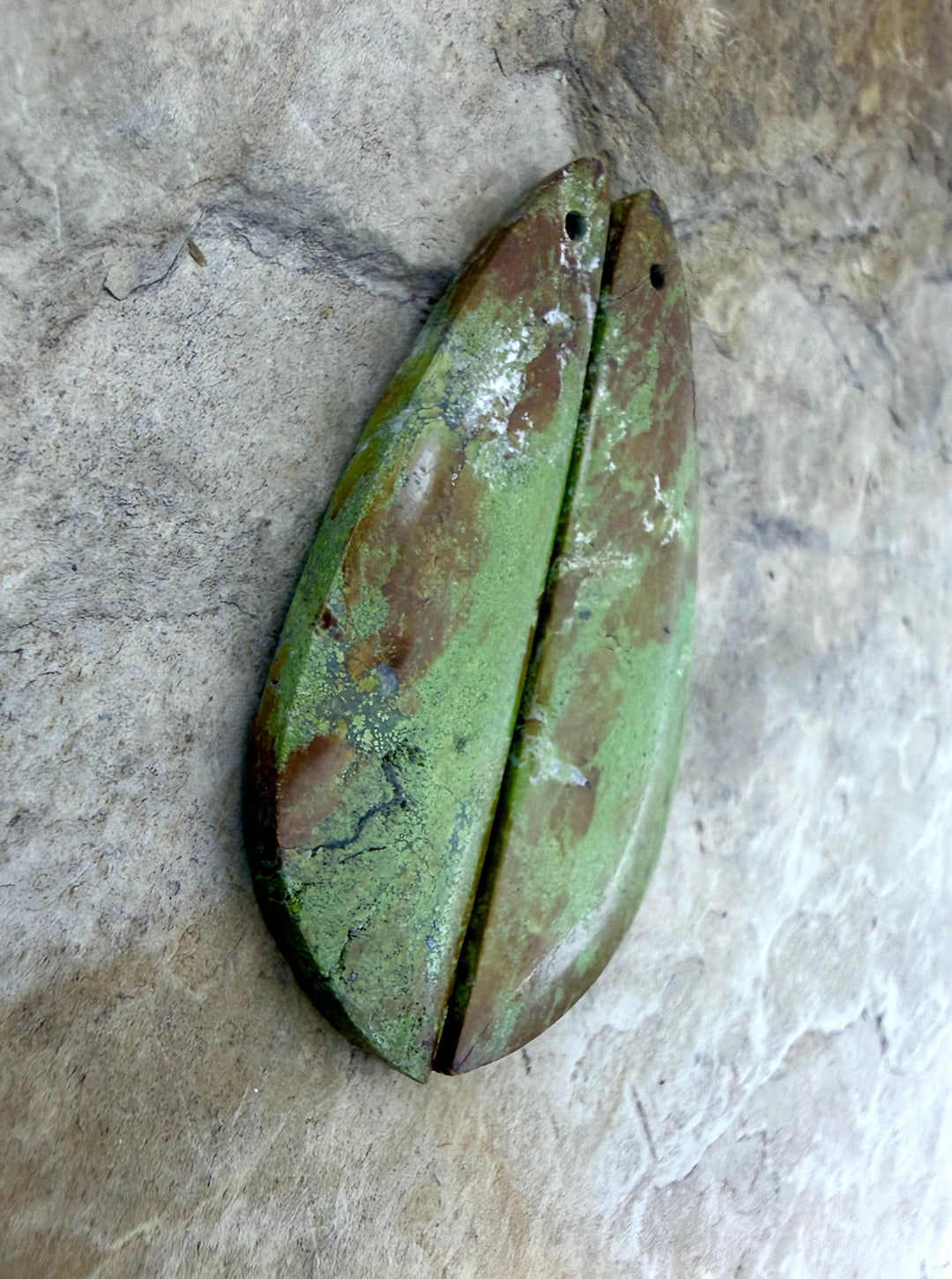RARE Gaspeite (Canada) Matching Earring Slab Bead Pair