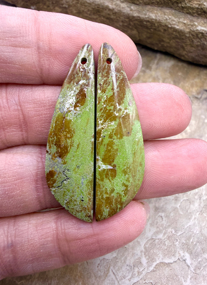 RARE Gaspeite (Canada) Matching Earring Slab Bead Pair