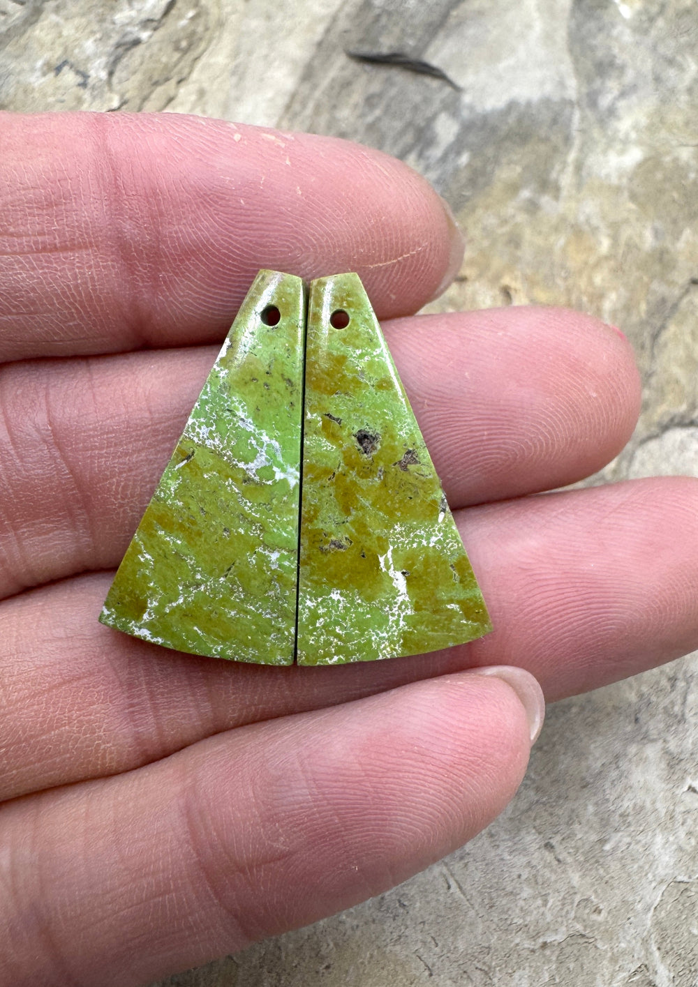 RARE Gaspeite (Canada) Matching Earring Slab Bead Pair