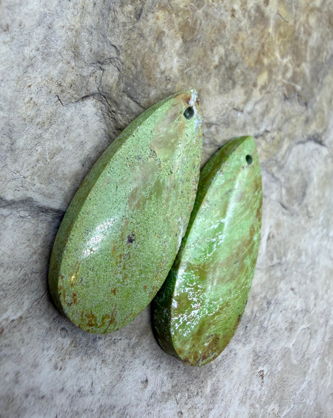 RARE Gaspeite (Canada) Matching Earring Slab Bead Pair