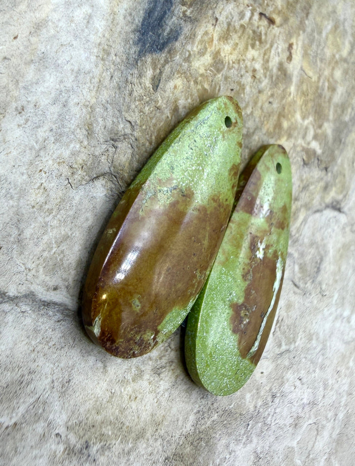 RARE Gaspeite (Canada) Matching Earring Slab Bead Pair
