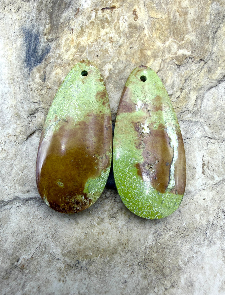 RARE Gaspeite (Canada) Matching Earring Slab Bead Pair