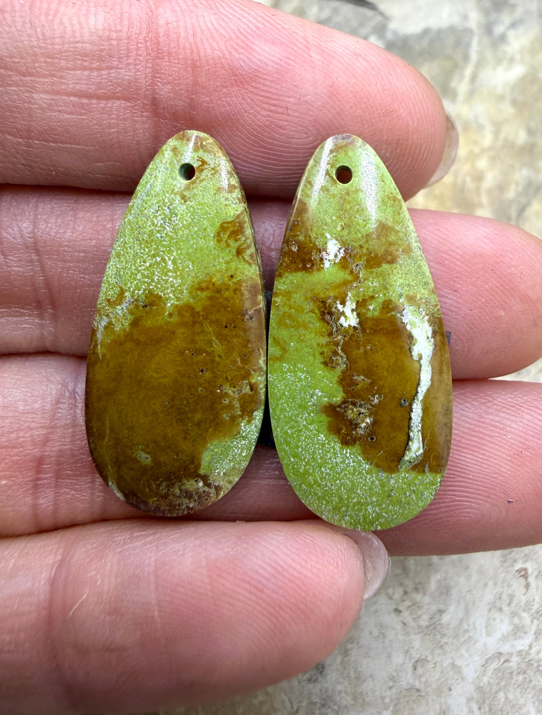 RARE Gaspeite (Canada) Matching Earring Slab Bead Pair