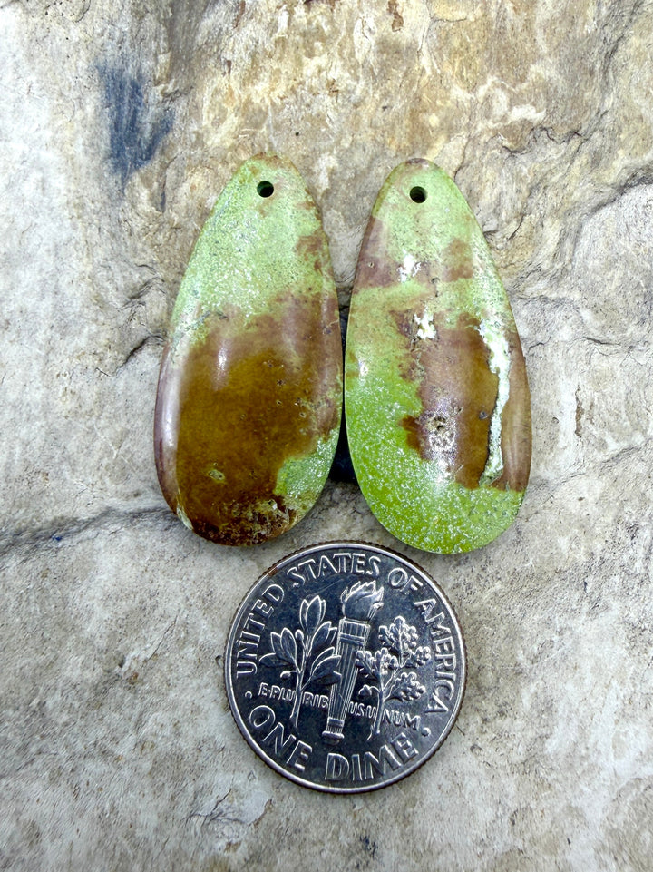RARE Gaspeite (Canada) Matching Earring Slab Bead Pair