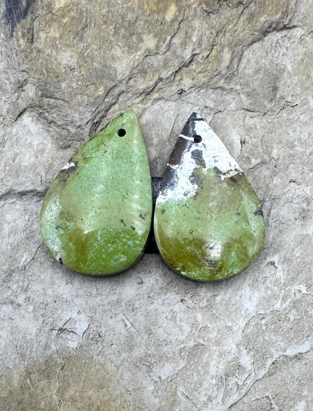 RARE Gaspeite (Canada) Matching Earring Slab Bead Pair