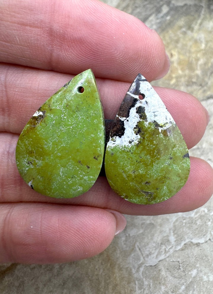 RARE Gaspeite (Canada) Matching Earring Slab Bead Pair