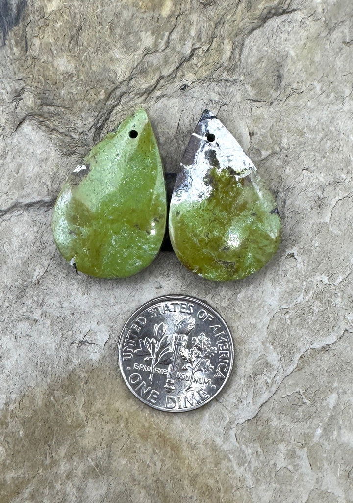 RARE Gaspeite (Canada) Matching Earring Slab Bead Pair