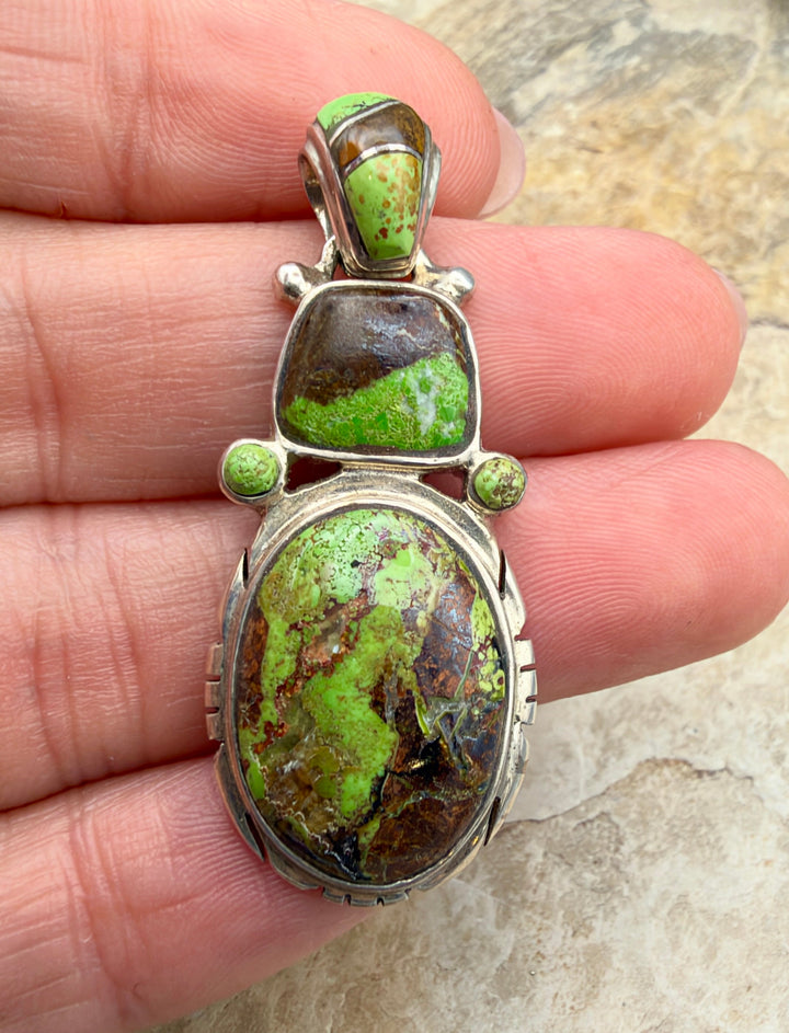 RARE Gaspeite (Canada) Sterling Silver Multi-Stone Pendant