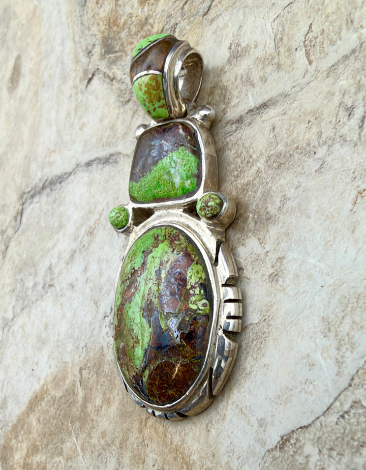 RARE Gaspeite (Canada) Sterling Silver Multi-Stone Pendant