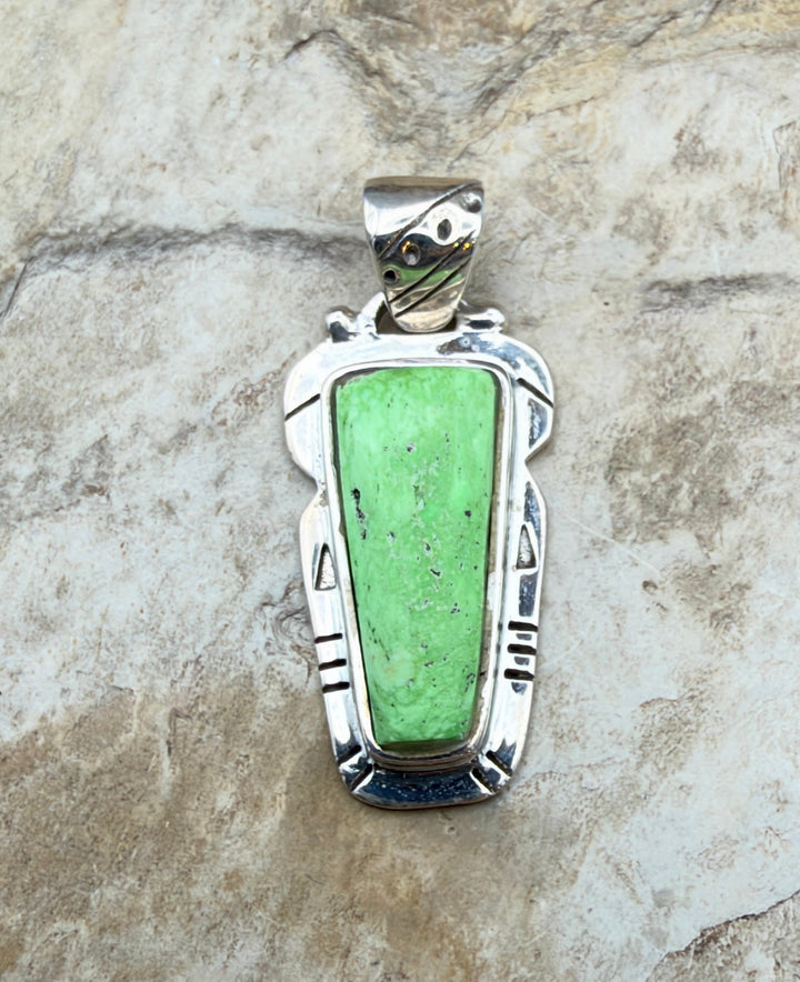 RARE Gaspeite (Canada) Sterling Silver Pendant 15x35mm