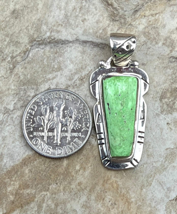 RARE Gaspeite (Canada) Sterling Silver Pendant 15x35mm