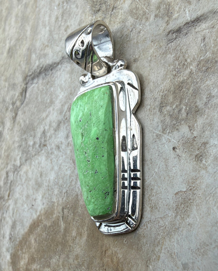 RARE Gaspeite (Canada) Sterling Silver Pendant 15x35mm