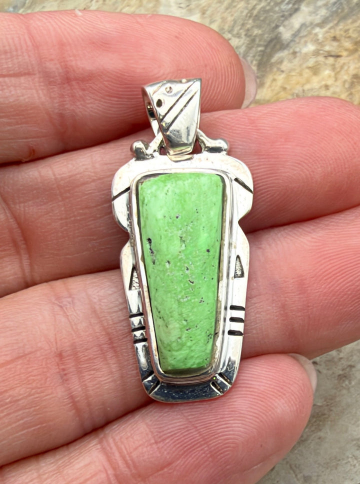 RARE Gaspeite (Canada) Sterling Silver Pendant 15x35mm