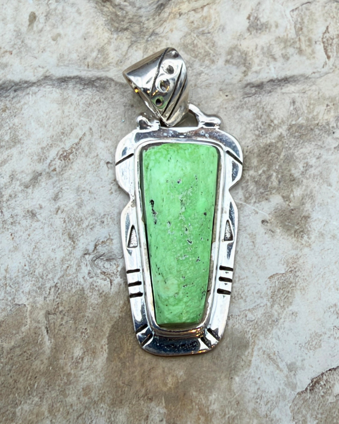 RARE Gaspeite (Canada) Sterling Silver Pendant 15x35mm