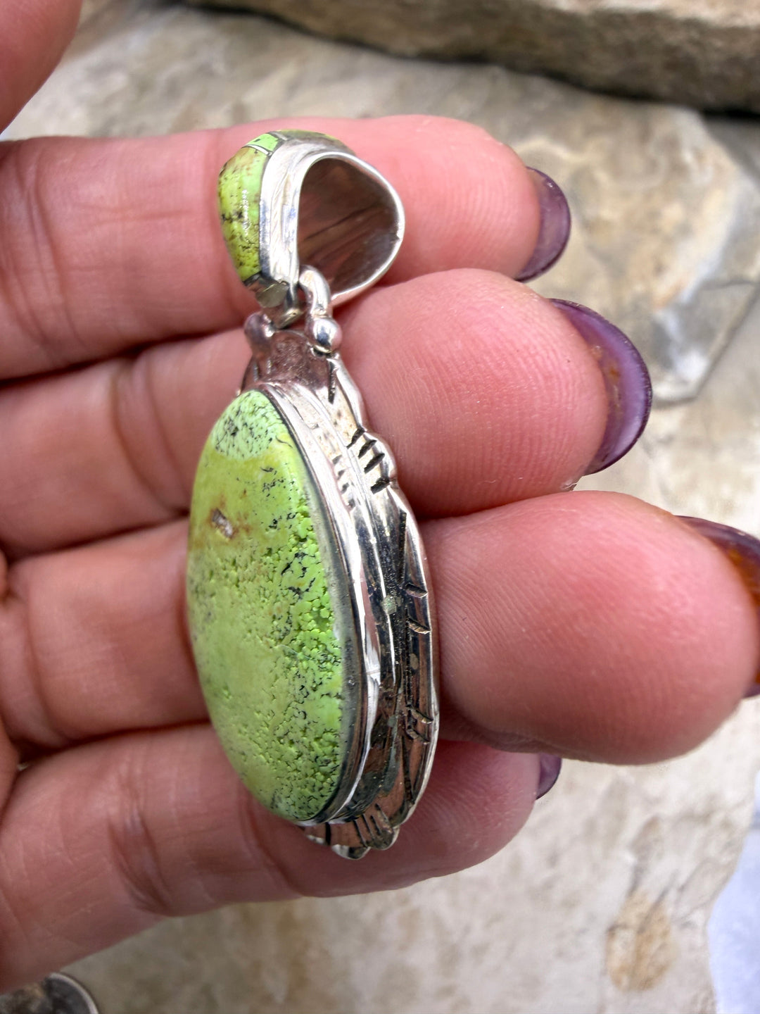 RARE Gaspeite (Canada) Sterling Silver Pendant