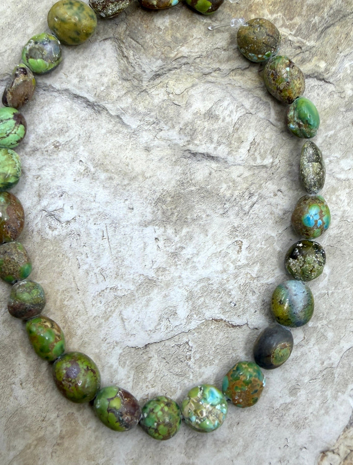 RARE Green Royston Turquoise (NV) Rounded Nugget Beads 6-8mm, ONE 8 Inch Strand/25 Beads 