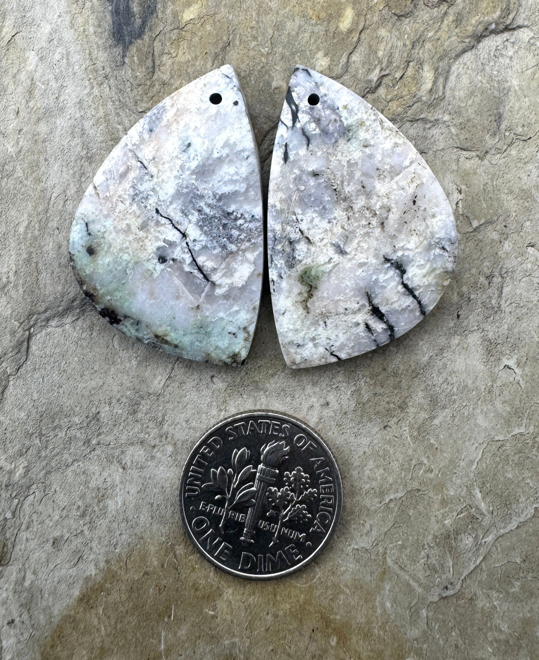 RARE ’Green’ White Buffalo Matching Earring Slab Bead Pair