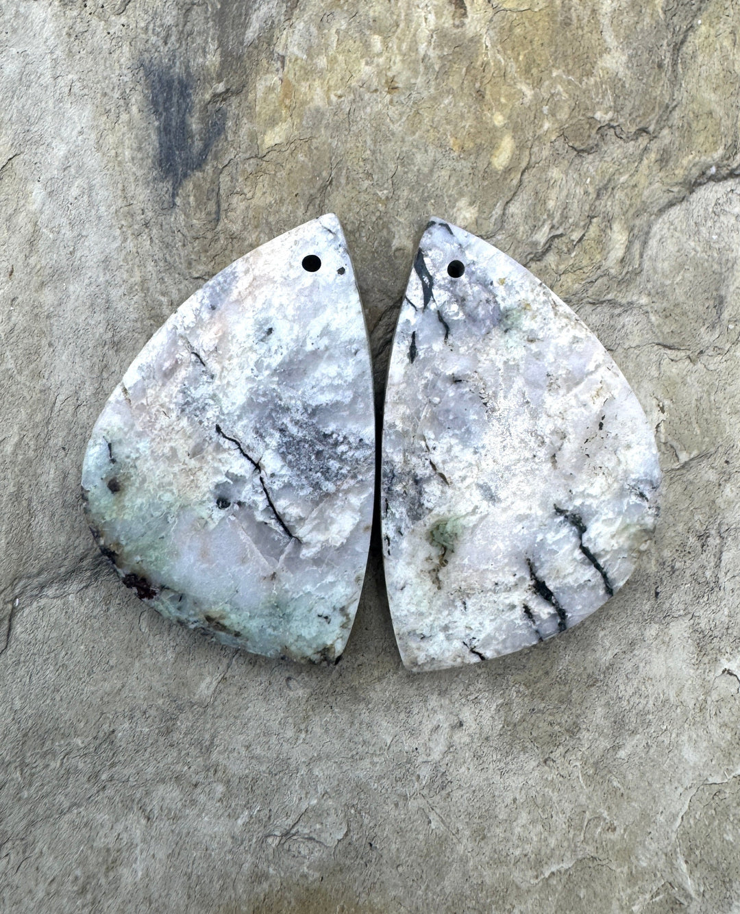 RARE ’Green’ White Buffalo Matching Earring Slab Bead Pair