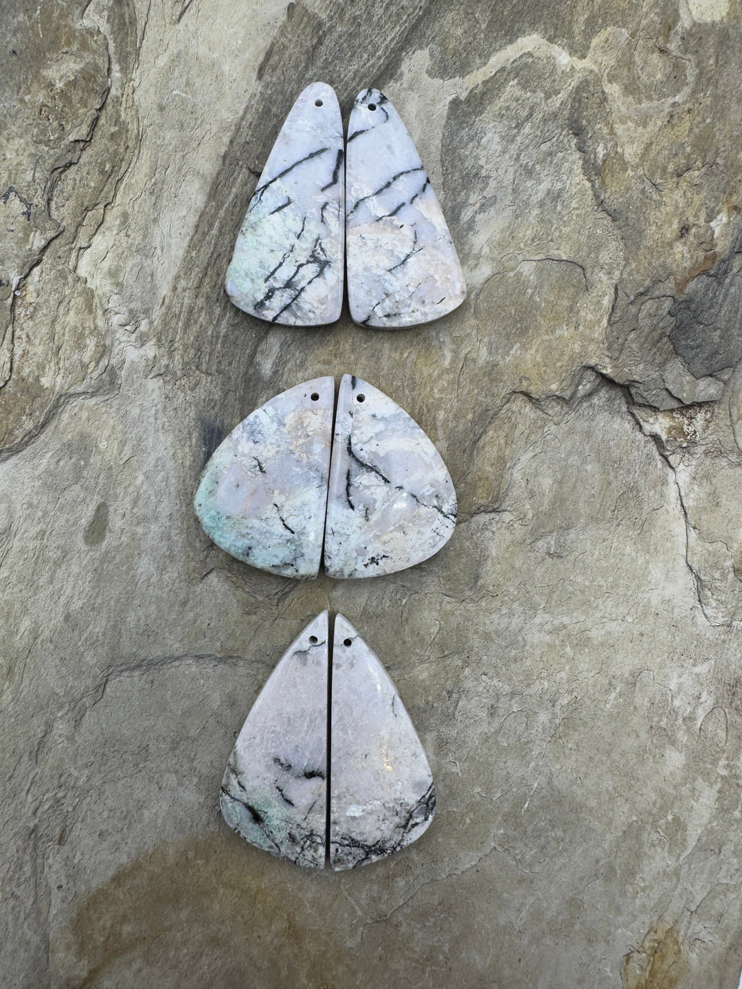 RARE ’Green’ White Buffalo Matching Earring Slab Bead Pair