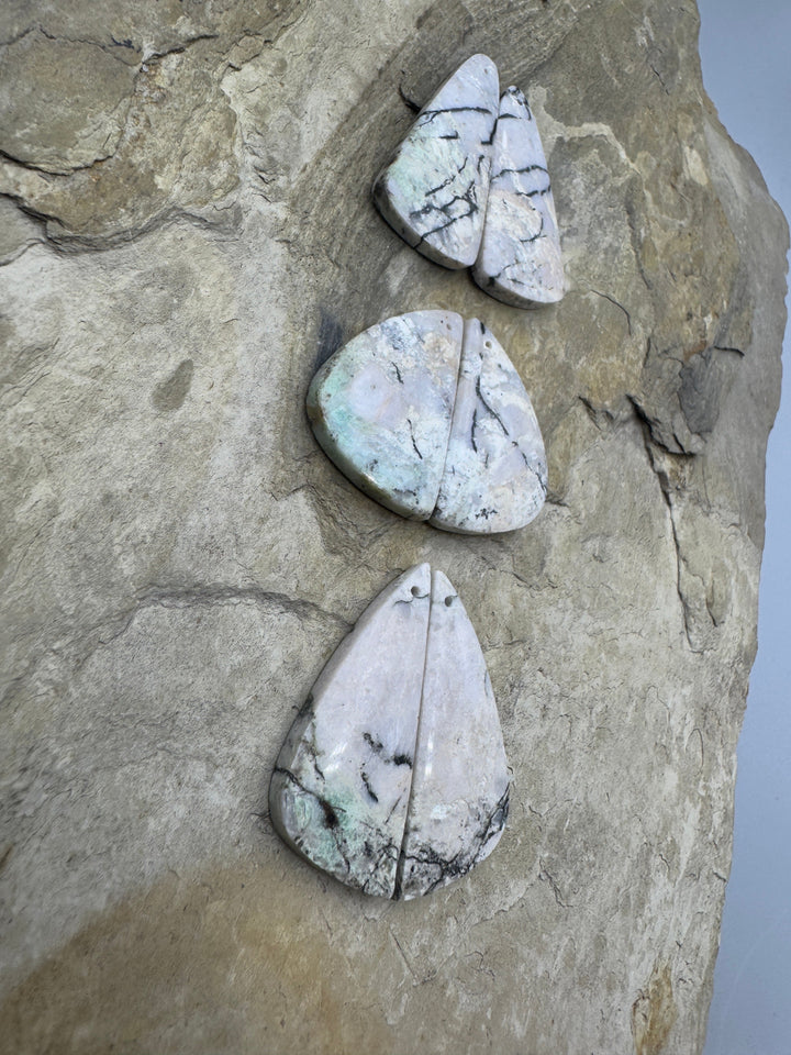 RARE ’Green’ White Buffalo Matching Earring Slab Bead Pair