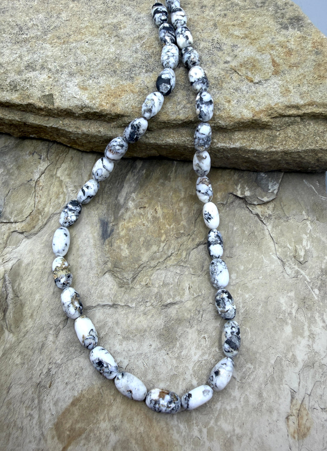 RARE High Quality White Buffalo Handcut Oval Bead Strand