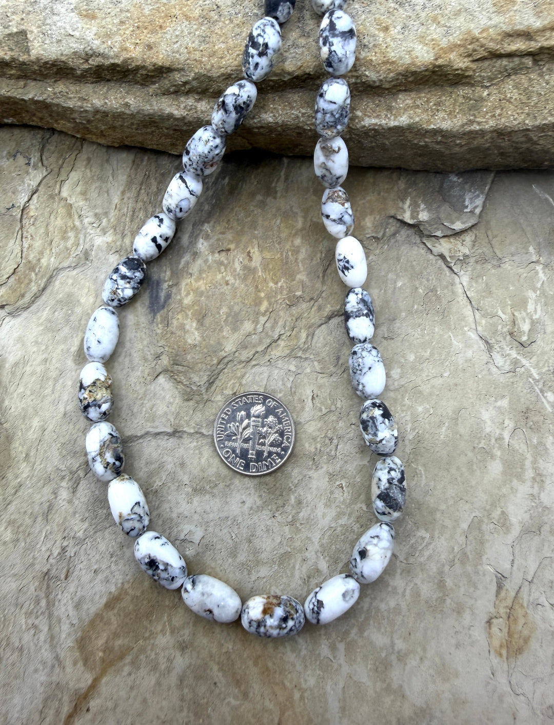 RARE High Quality White Buffalo Handcut Oval Bead Strand