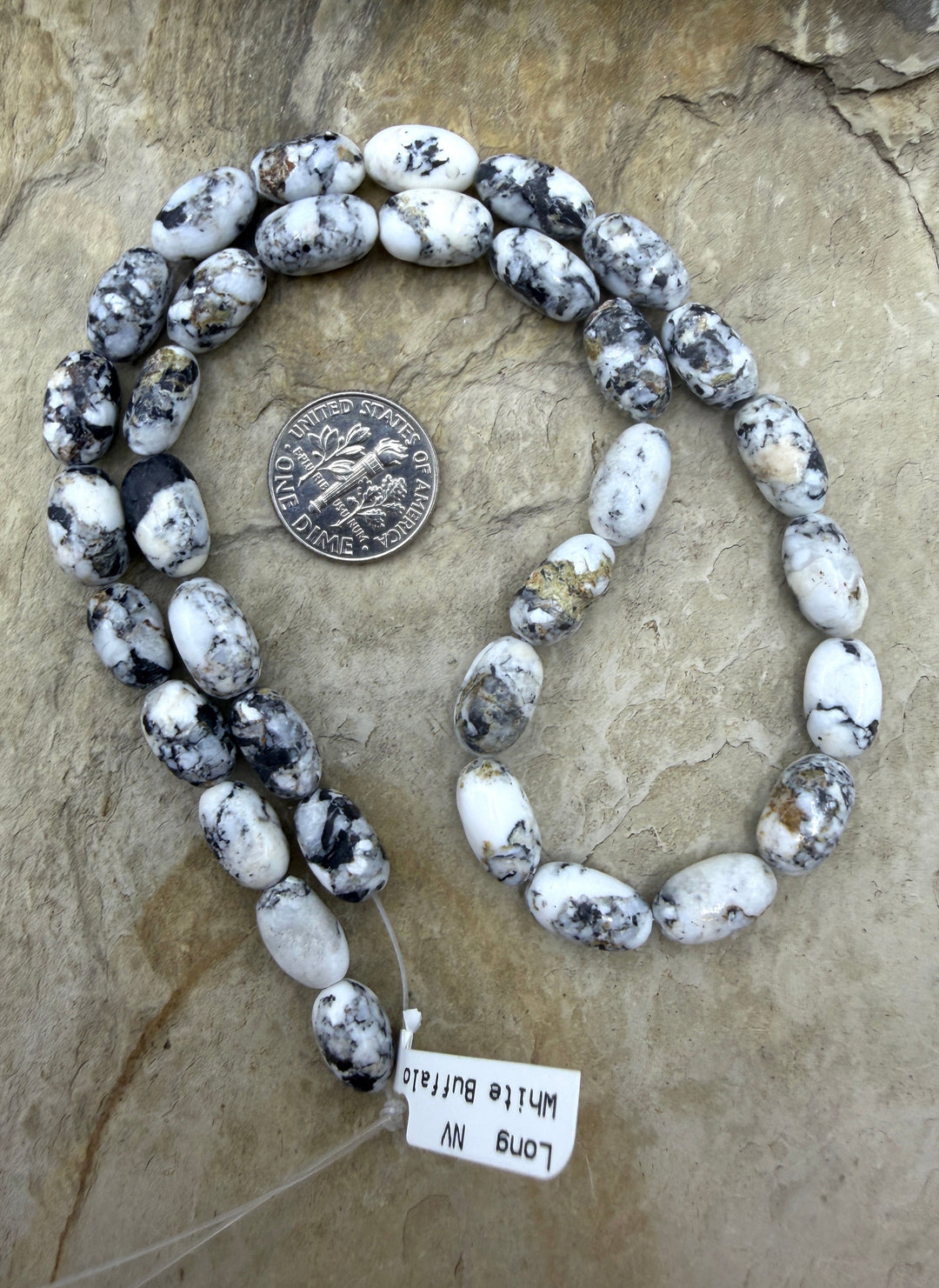 RARE High Quality White Buffalo Handcut Oval Bead Strand