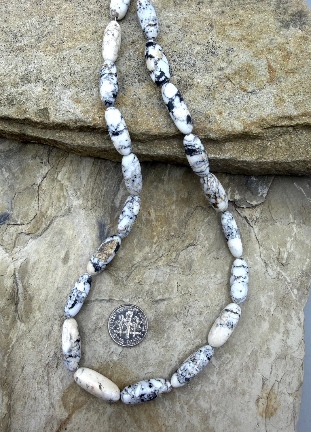 RARE High Quality White Buffalo Handcut Oval Bead Strand