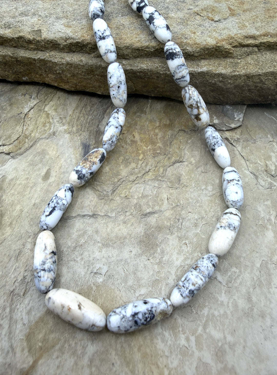 RARE High Quality White Buffalo Handcut Oval Bead Strand