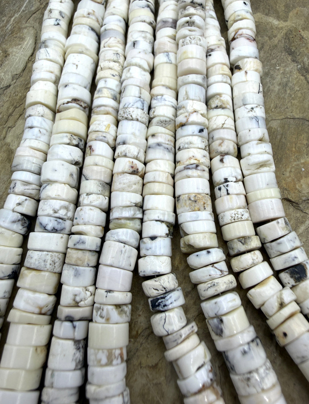 RARE High Quality White Buffalo (Nevada) 7mm Rustic Heishi